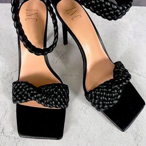 INC International Concepts Women's Black Braided Strap Heels